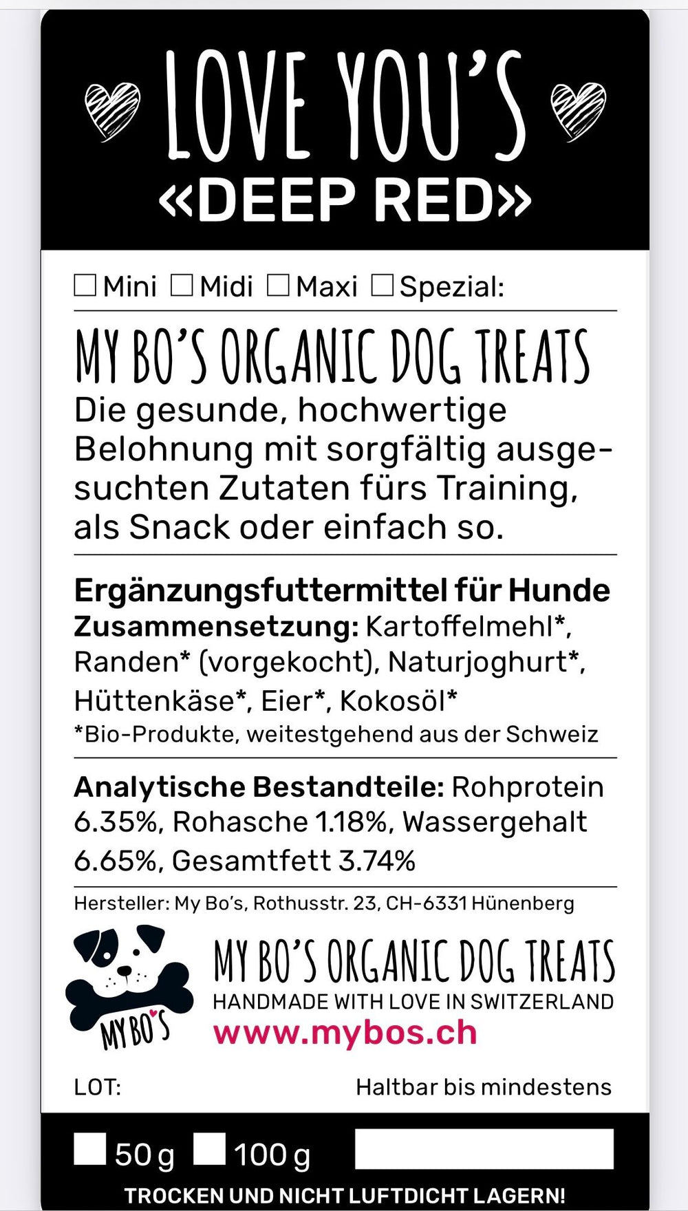 My Bo's Leckerlies Deep Red - vegetar., antiallergen, Swissmade, 100% Bio