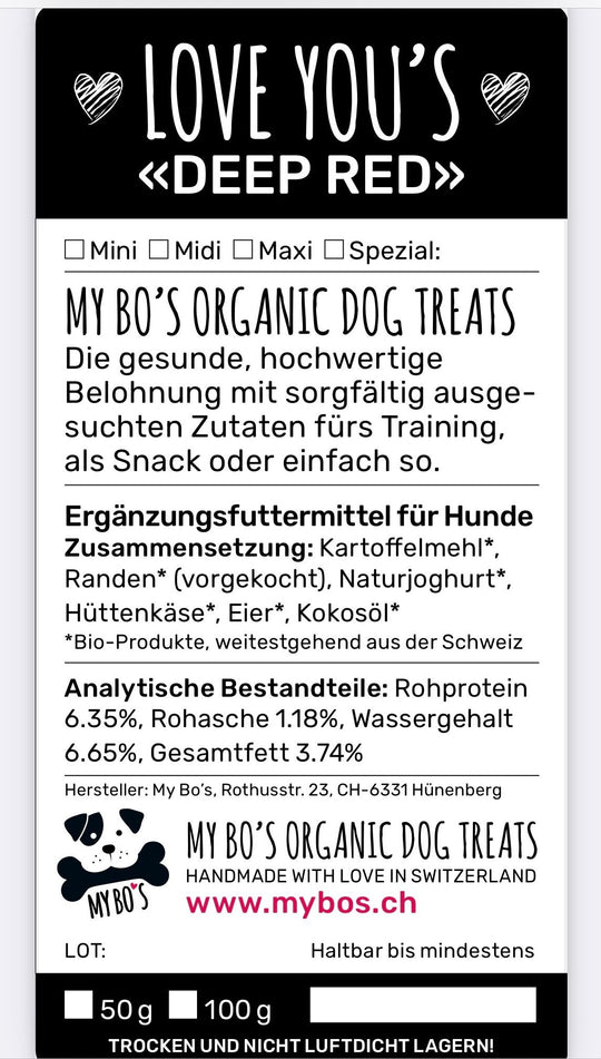 My Bo's Leckerlies Deep Red - vegetar., antiallergen, Swissmade, 100% Bio