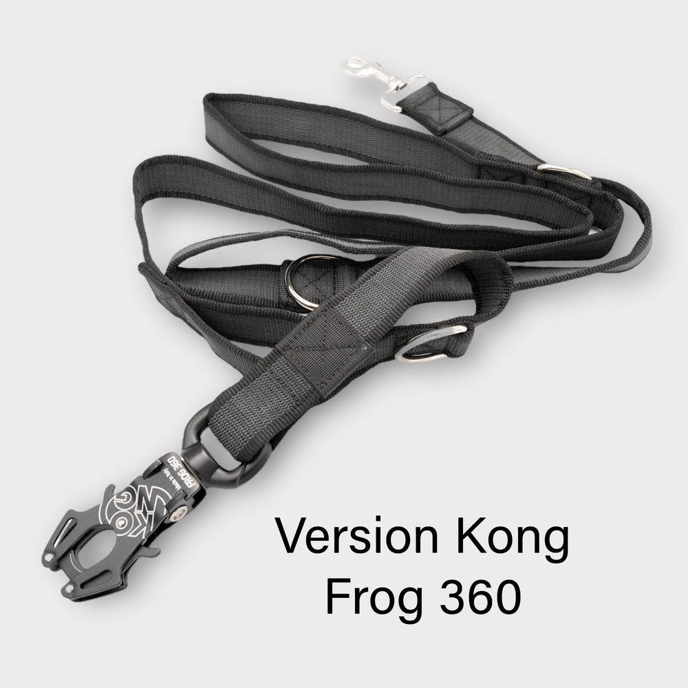3.8 cm Breite gummierte Leine 2.2 m lang, mit Frog 360 oder Edelstahlkarabiner, verstellbar.