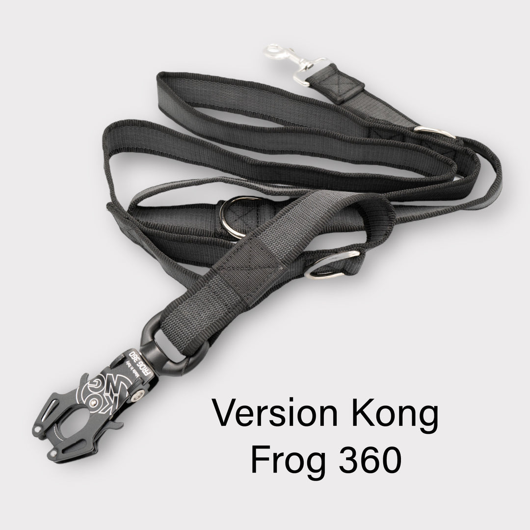 3.8 cm Breite gummierte Leine 2.2 m lang, mit Frog 360 oder Edelstahlkarabiner, verstellbar.