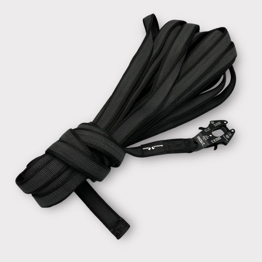Gummierte Laufleine 2.5 cm mit Frog Cable Schnalle 2/3/5/10/15 m, schwarz mit Schlaufen