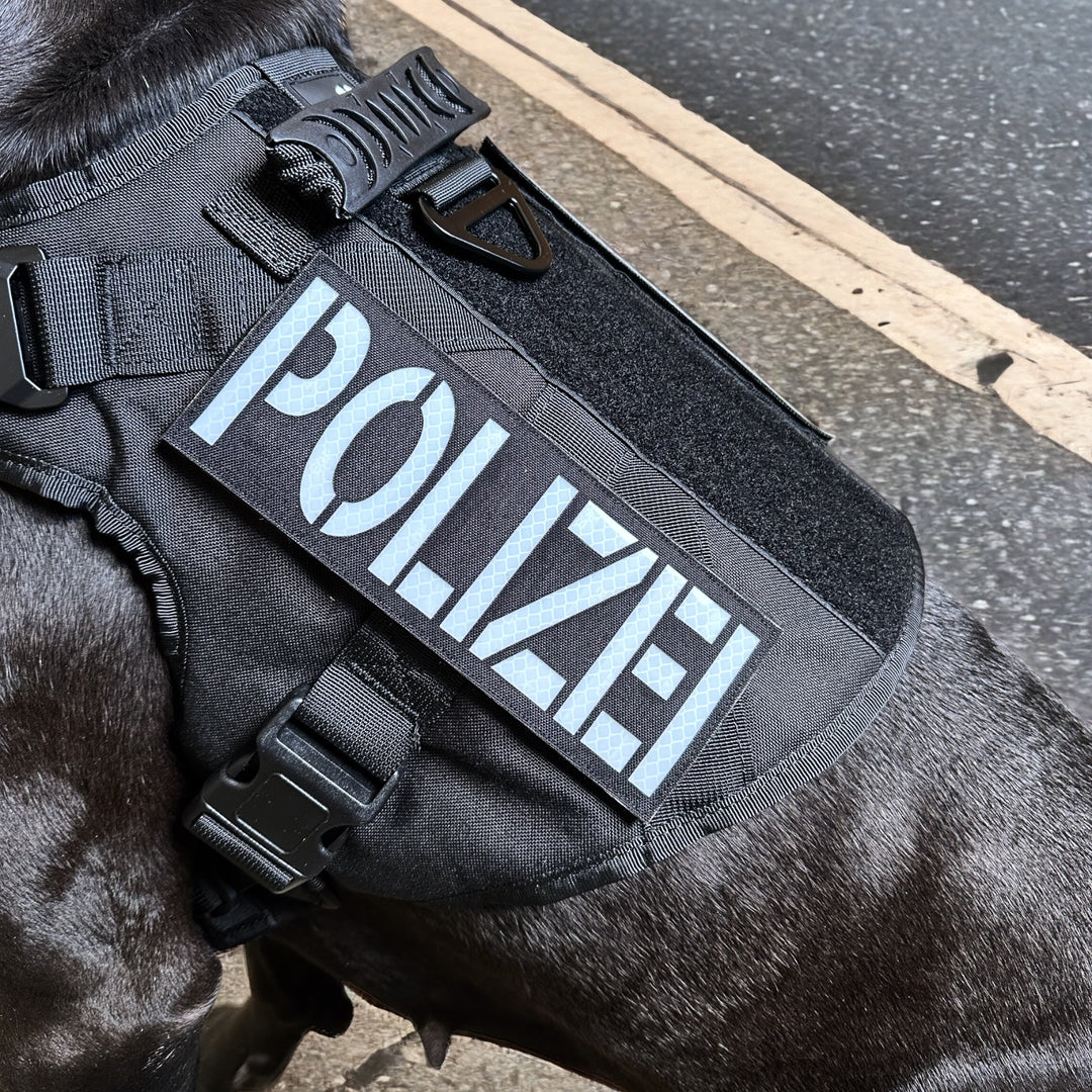 Grosse Namenpatches für Geschirre lasergeschnitten - (IR, Scheinwerferlicht reflektierend oder selbstleuchtend)