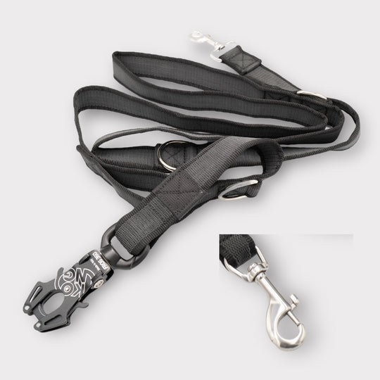 3.8 cm Breite gummierte Leine 2.2 m lang, mit Frog 360 oder Edelstahlkarabiner, verstellbar.