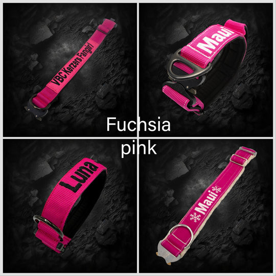 personalisierte Halsbänder mit namen und telefonnummer bestickt für grosse hunde schweiz in farbe pink und neon pink