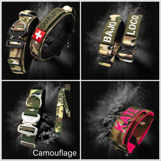 personalisierte Halsbänder auf mass mit namen und telefonnummer bestickt für grosse hunde schweiz army style