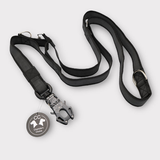 3.8 cm Breite gummierte Leine 2.2 m lang, mit Frog 360 oder Edelstahlkarabiner, verstellbar.