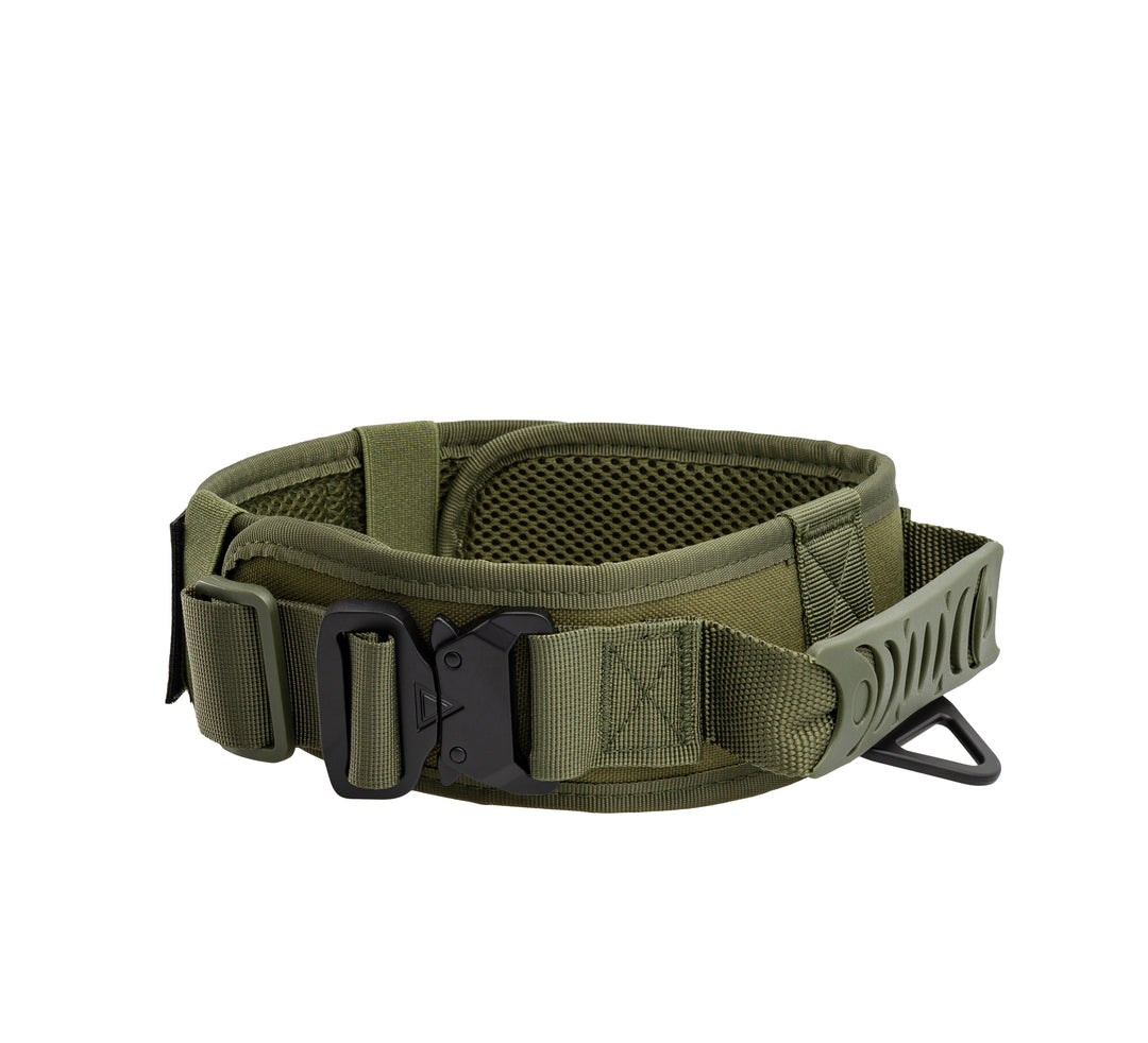 Sehr breites Halsband in army grün mit 7cm Breite und Haltegriff