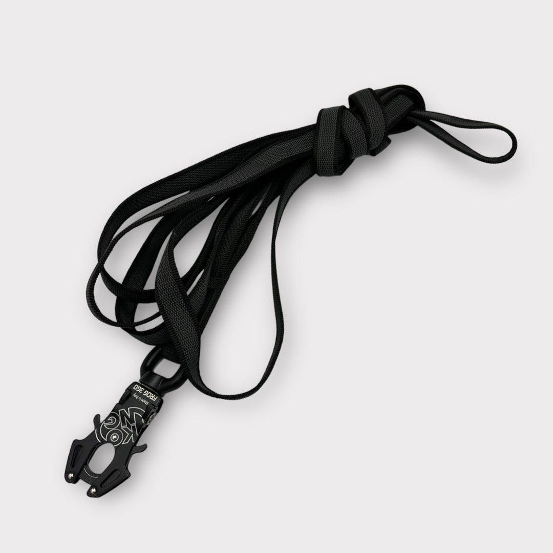 Gummierte Leine 2.5 cm mit Frog 360-Karabiner 1/2/3/5/10/15 m mit Schlaufen