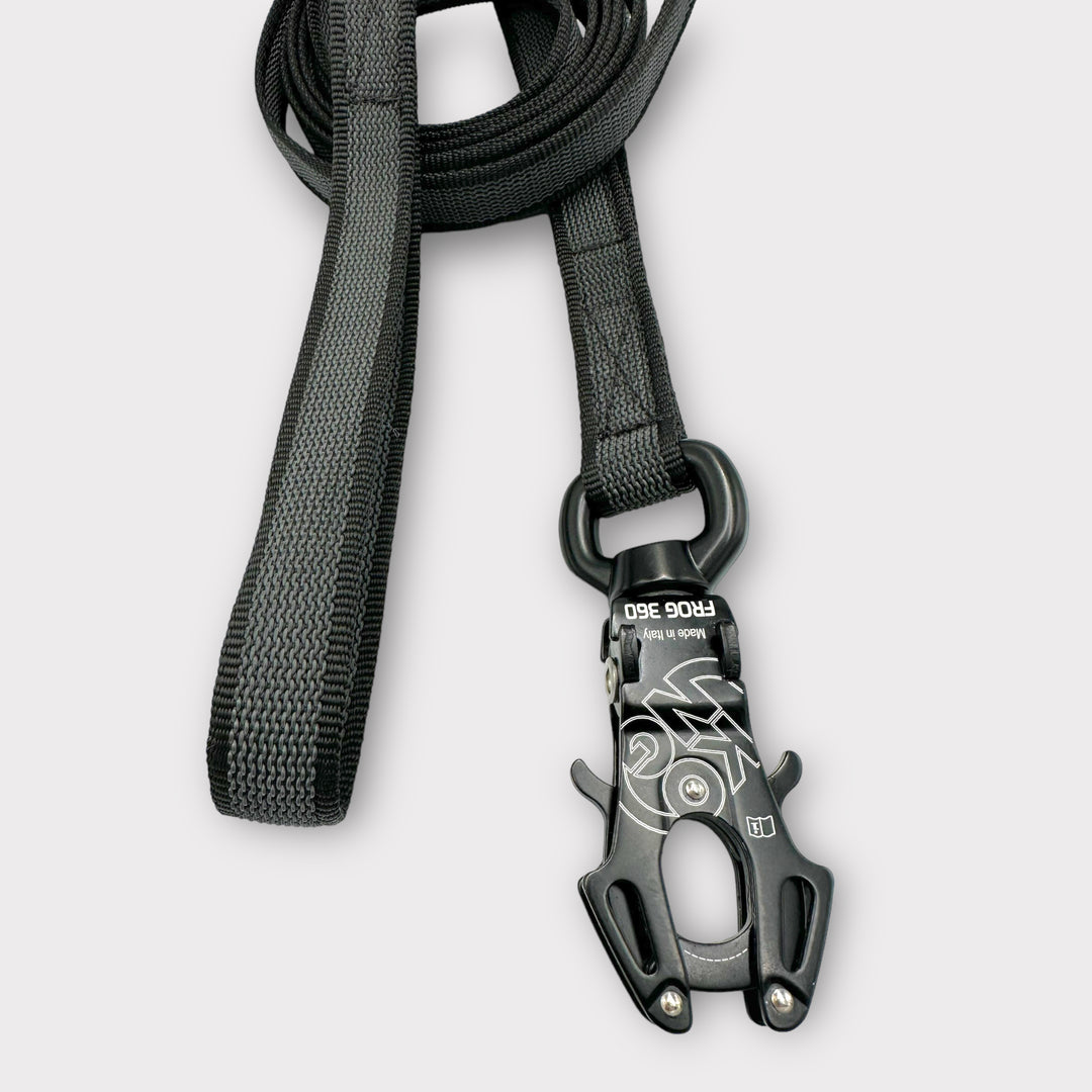 Gummierte Leine 2.5 cm mit Frog 360-Karabiner 1/2/3/5/10/15 m mit Schlaufen