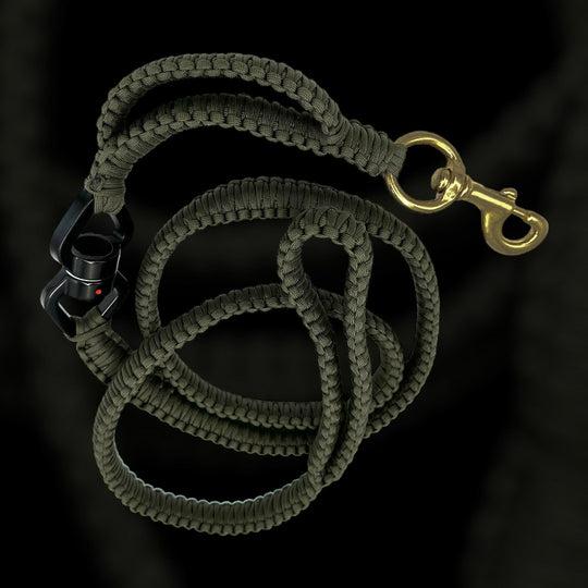 Super Sale % Rambo Leine Pferde-Messing-Karabiner für sehr grosse Hunde 100 kg+ mit Kurzhaltegriff und 360 Grad-Wirbel - schwarz/army-grün