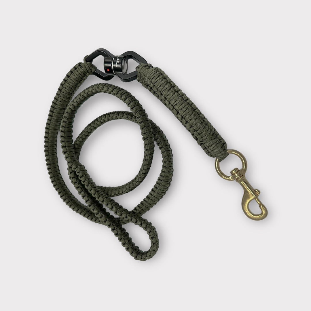 Super Sale % Rambo Leine Pferde-Messing-Karabiner für sehr grosse Hunde 100 kg+ mit Kurzhaltegriff und 360 Grad-Wirbel - schwarz/army-grün