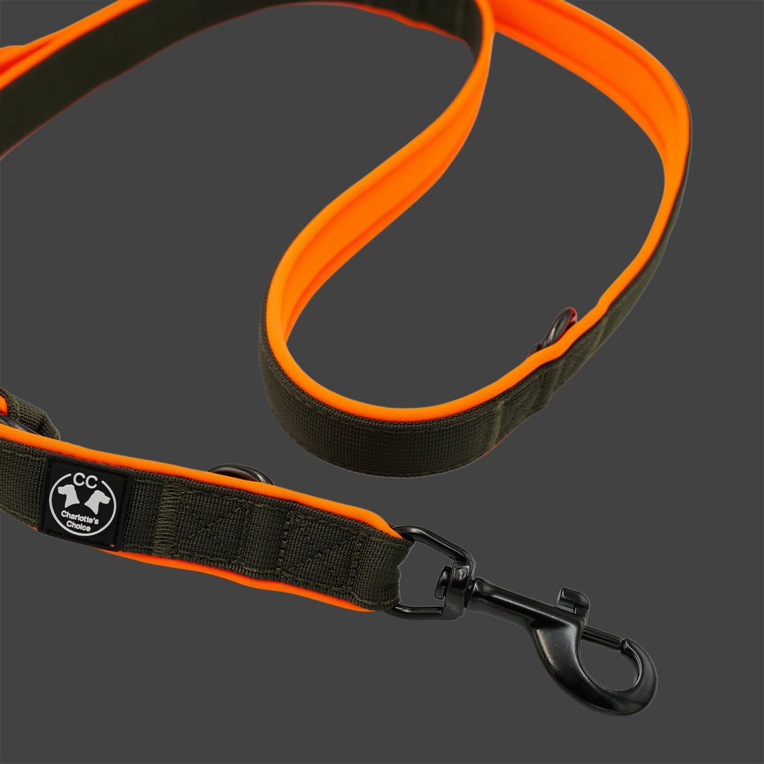 Dark army Leine 2.20 m 2.5 cm breit verstellbar Dark army & Polster neon orange & neon pink