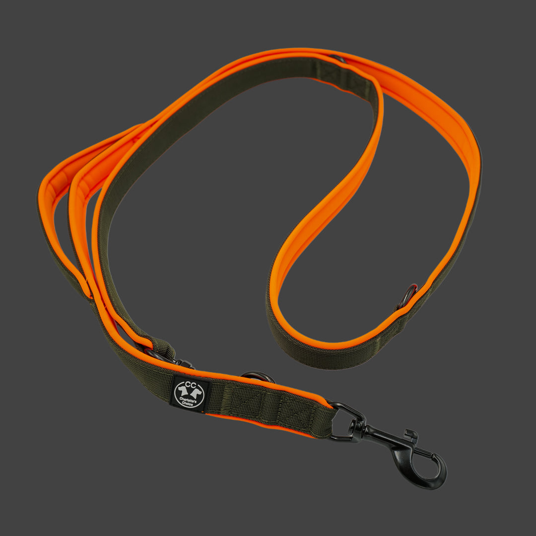 Dark army Leine 2.20 m 2.5 cm breit verstellbar Dark army & Polster neon orange & neon pink