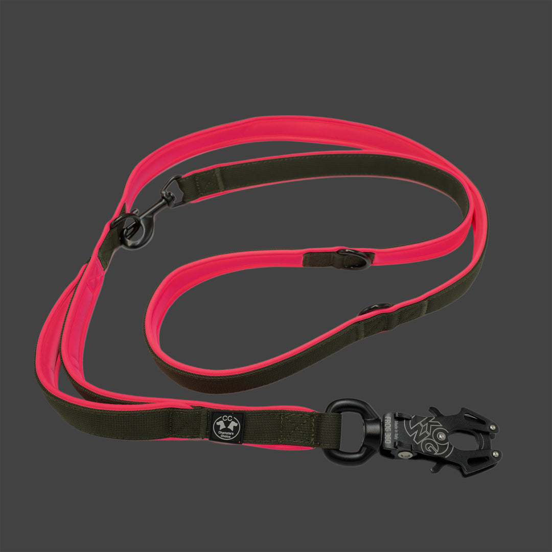 Dark army Leine 2.20 m 2.5 cm breit verstellbar Dark army & Polster neon orange & neon pink