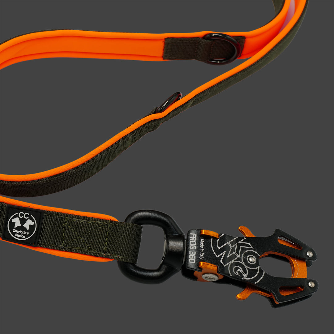 Dark army Leine 2.20 m 2.5 cm breit verstellbar Dark army & Polster neon orange & neon pink