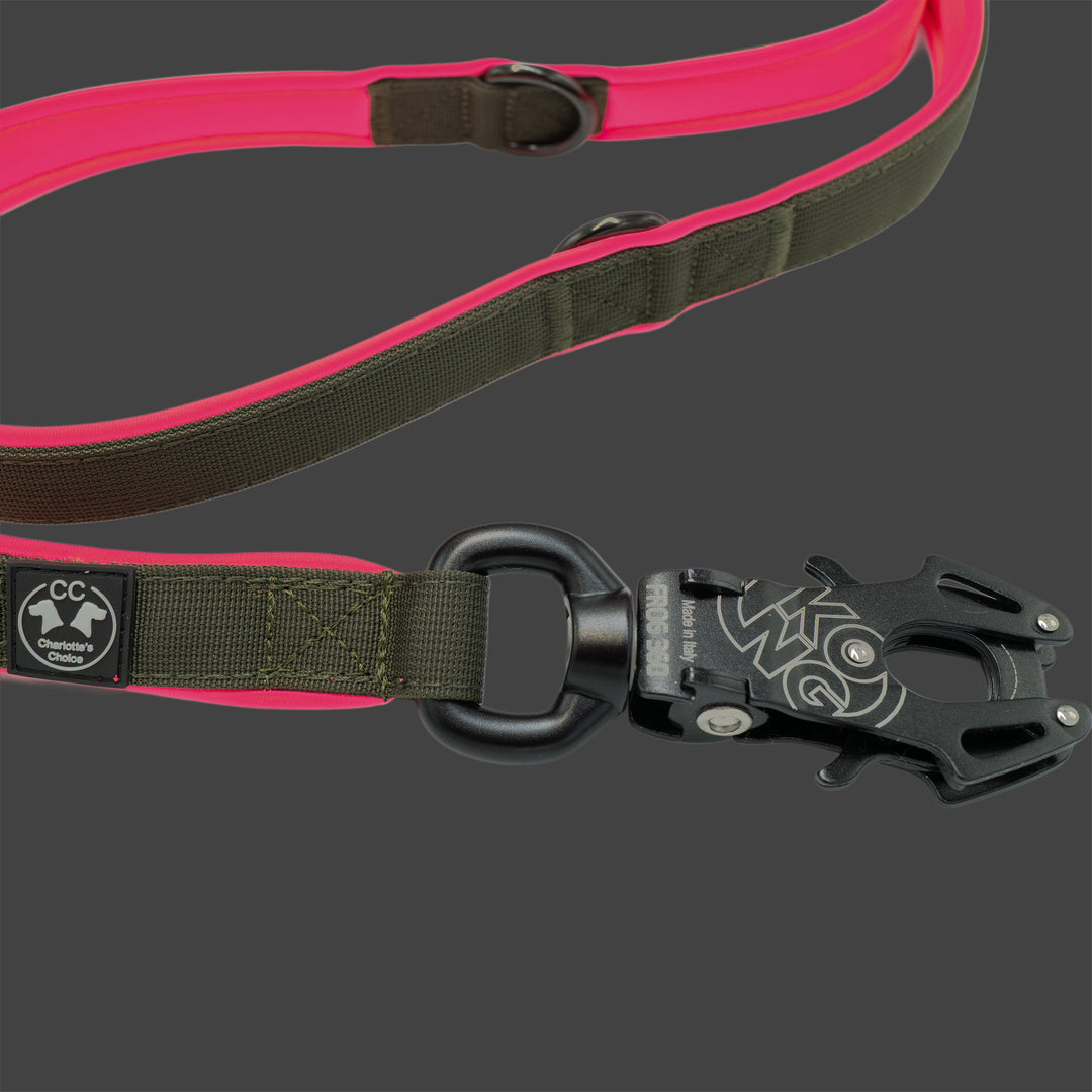 Dark army Leine 2.20 m 2.5 cm breit verstellbar Dark army & Polster neon orange & neon pink