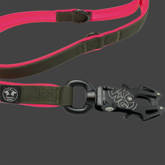 Dark army Leine 2.20 m 2.5 cm breit verstellbar Dark army & Polster neon orange & neon pink