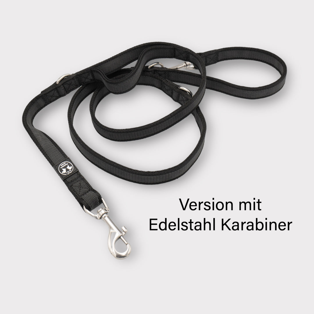 2.5 cm wide rubberized <tc>leash</tc> 2.2 m long, with Frog 360 or stainless steel carabiner, adjustable