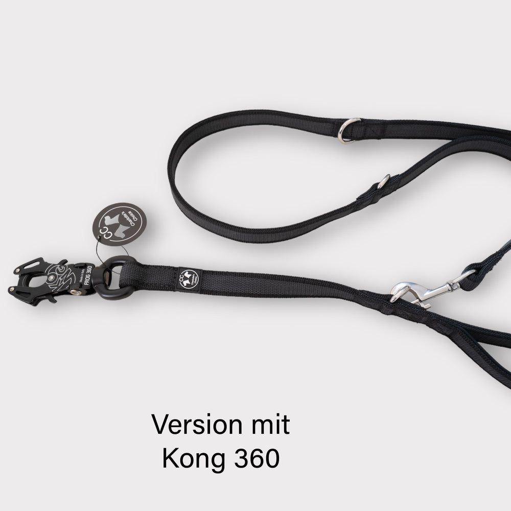 2.5 cm wide rubberized <tc>leash</tc> 2.2 m long, with Frog 360 or stainless steel carabiner, adjustable