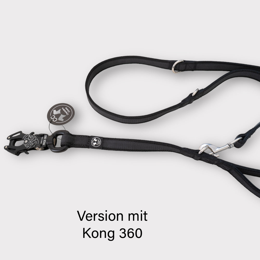 2.5 cm wide rubberized <tc>leash</tc> 2.2 m long, with Frog 360 or stainless steel carabiner, adjustable