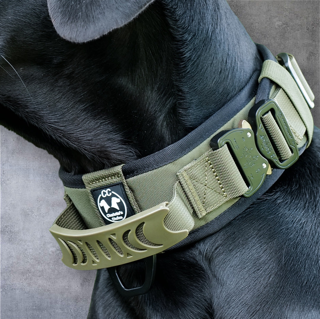 Halsband breit mit griff armee gruen