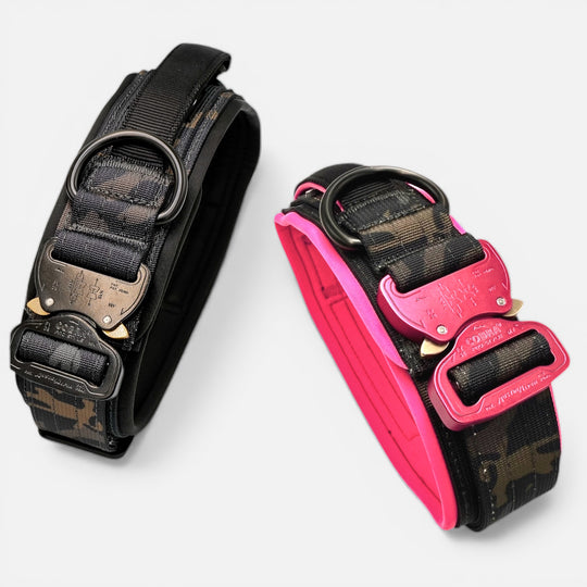 Halsband für starke Hunde black multicam pink magnetgriff