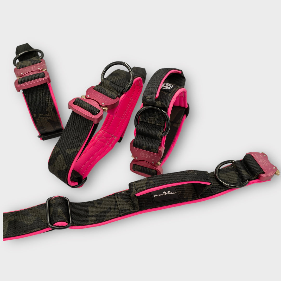 Limited Edition pink&camouflage 4 cm breit (36 cm-59 cm) - black camouflage (Schnalle pink)