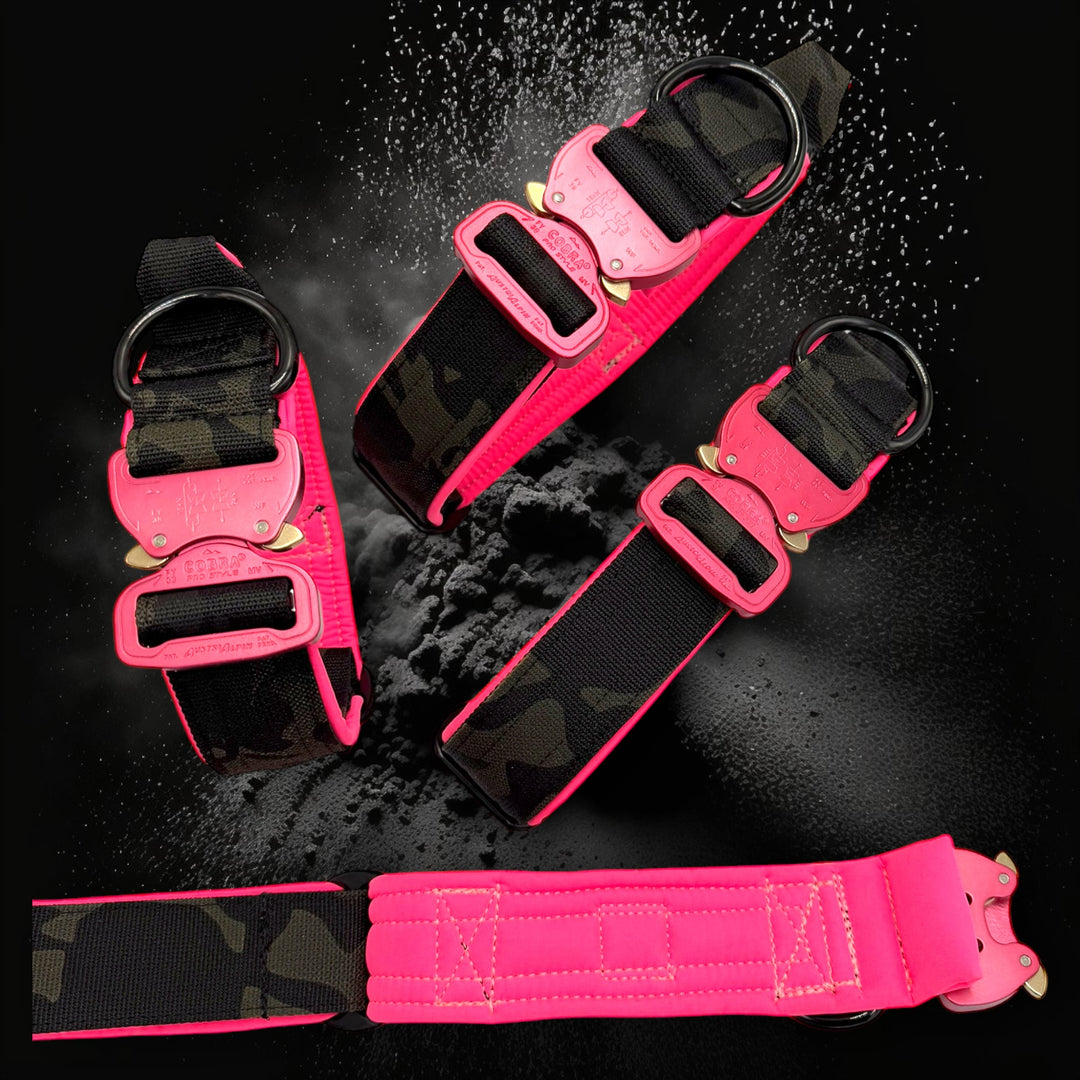 Limited Edition Pink & camouflage 4 cm wide (36 cm -59 cm) - Black camouflage (buckle pink)