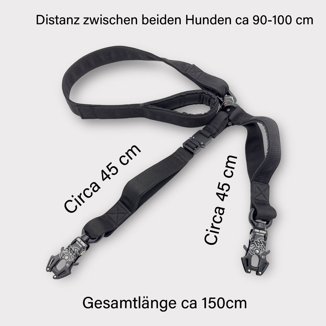 Heavy Duty Doppelleine ultra stark 360 Frog Leine 4 cm breit für 2 Hunde, schwarz