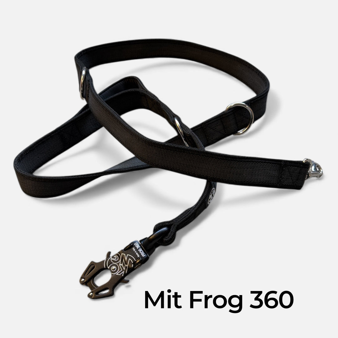 3.8 cm Breite gummierte Leine 2.2 m lang, mit Frog 360 oder Edelstahlkarabiner, verstellbar.