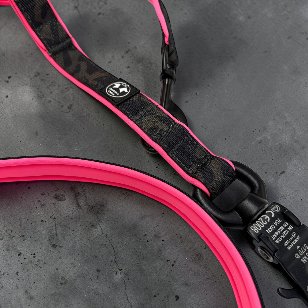 Black camouflage Leine 2.20 m 2.5 cm breit verstellbar Polster neon pink