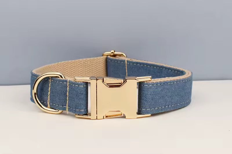 CC Mini Welpen Halsband Leine Geschirr mit Gravur Denim