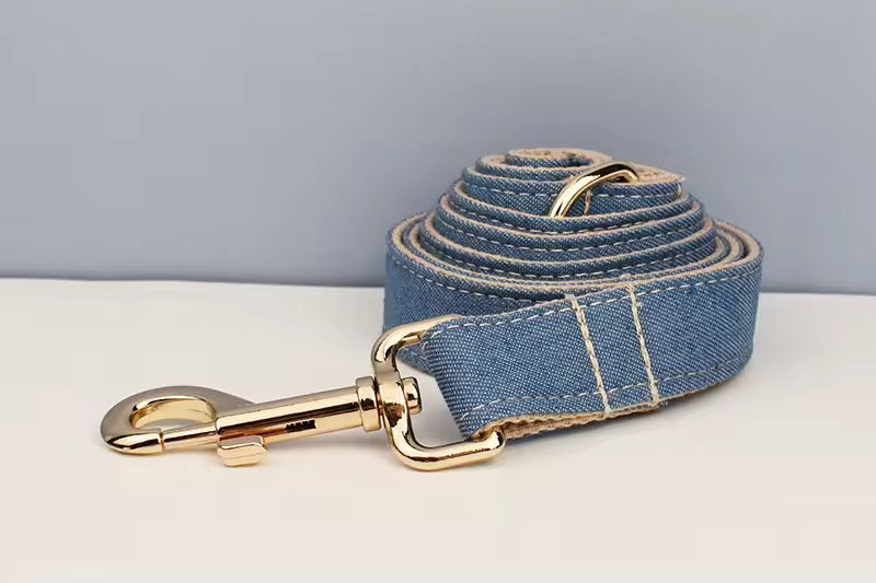 CC Mini Welpen Halsband Leine Geschirr mit Gravur Denim