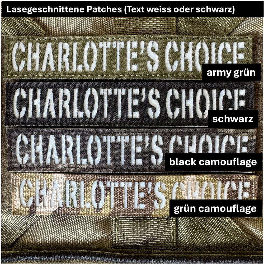 Grosse Namenpatches für Geschirre lasergeschnitten - (IR, Scheinwerferlicht reflektierend oder selbstleuchtend)