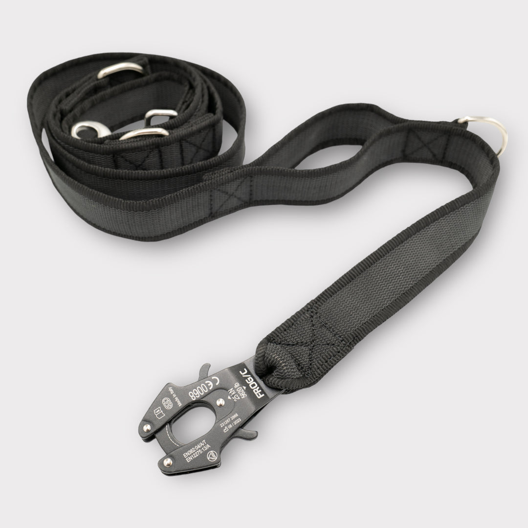 Breite gummierte Leine 2.5 m/3.8 cm breit mit Frog 360/Cable, verstellbar mit Karabiner