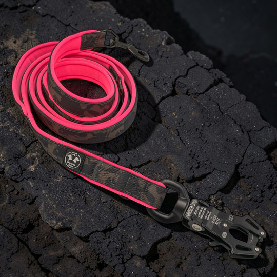 Black camouflage Leine 2.20 m 2.5 cm breit verstellbar Polster neon pink
