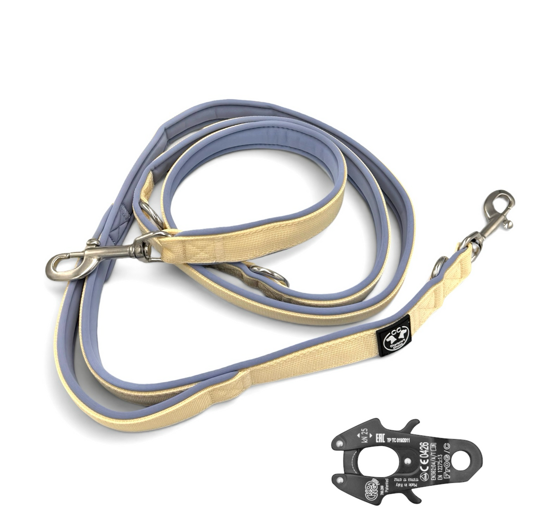 Adjustable <tc>leash</tc> 2.20 m steel blue ivory fully upholstered