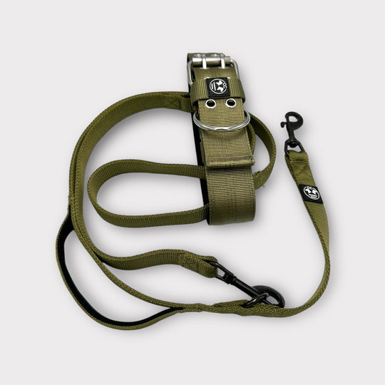 On Duty Leine 2.20 m 2.5 cm breit verstellbar mit Standard-Karabiner oder Frog 360 - army-grün