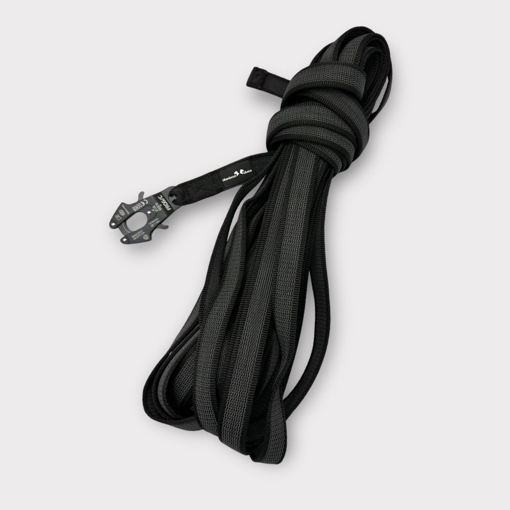Gummierte Laufleine 2.5 cm mit Frog Cable Schnalle 2/3/5/10/15 m, schwarz mit Schlaufen